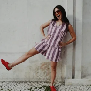 Cotton Tie Shorts in Pink & Burgundy Stripe