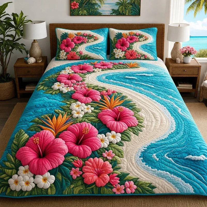 Sandy Path Tropical Bamboo Quilt Bedding Set