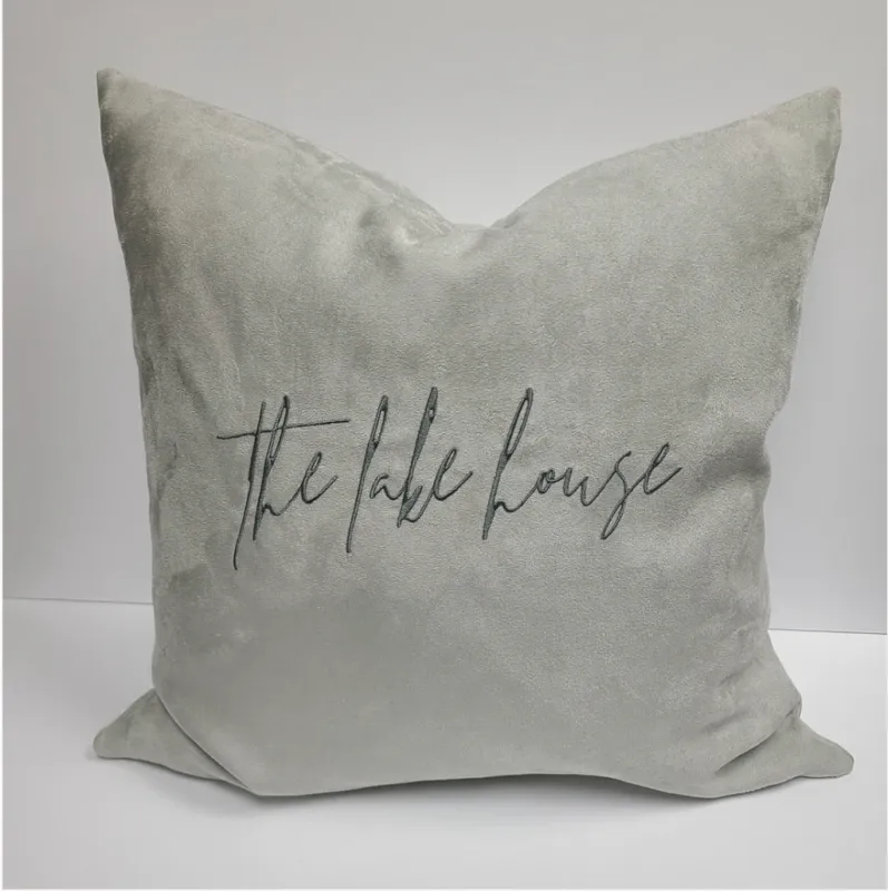 The Lake House Embroidered Linen Cushion 20"x20" With Feather Insert