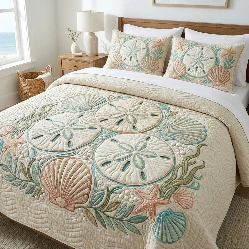 Seashell Sand Dollar Bamboo Quilt Bedding Set