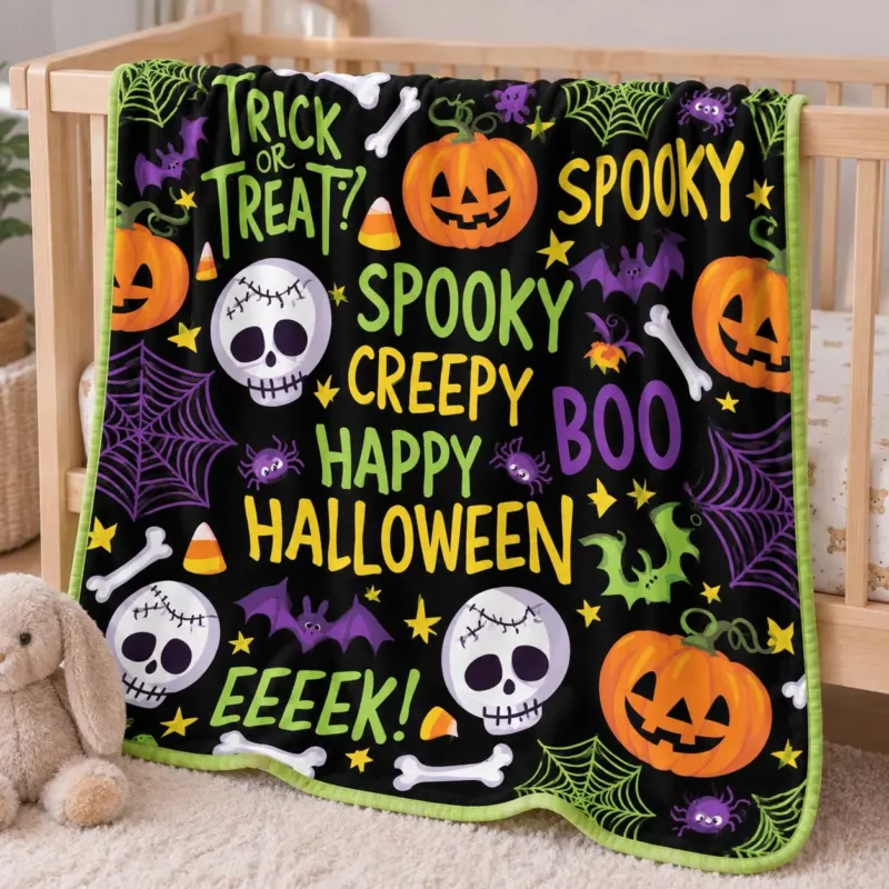 Spooky Halloween Typography Bamboo Blanket