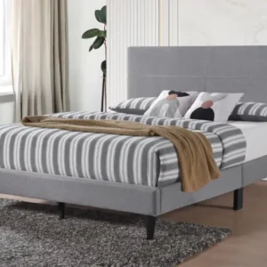 T2105 Platform Bed – No Need for Box Spring, Grey Velvet Queen/King LINEN GREY