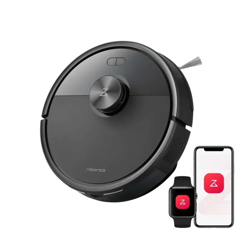 Roborock Q7 M5 schwarzer Saugroboter mit Ladestation Frontansicht