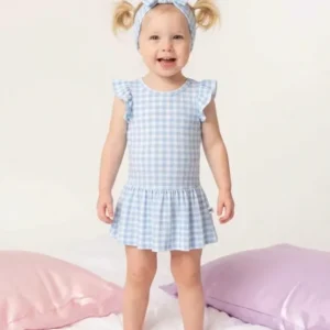 Gingham Bamboo Cap Sleeve Ruffle Dress