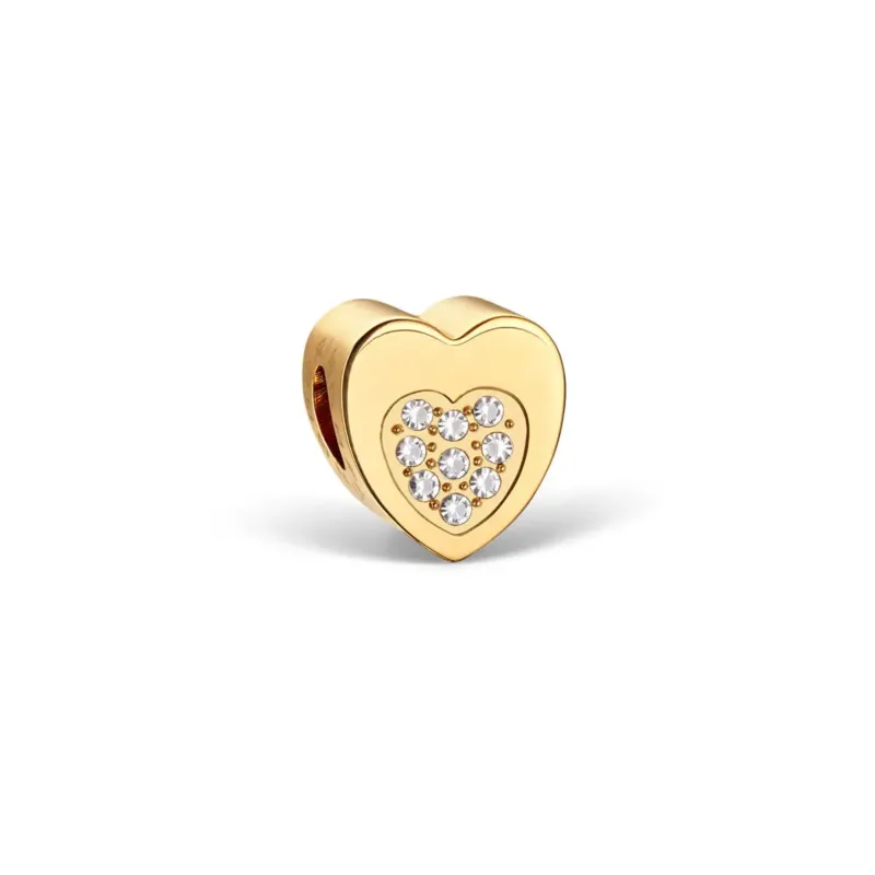 Edelstahl-Charm von Bering Jewelry, Herzform, goldfarbener Ton mit Kristallbesatz