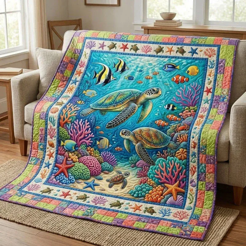 Turquoise Reef Bamboo Quilt Blanket
