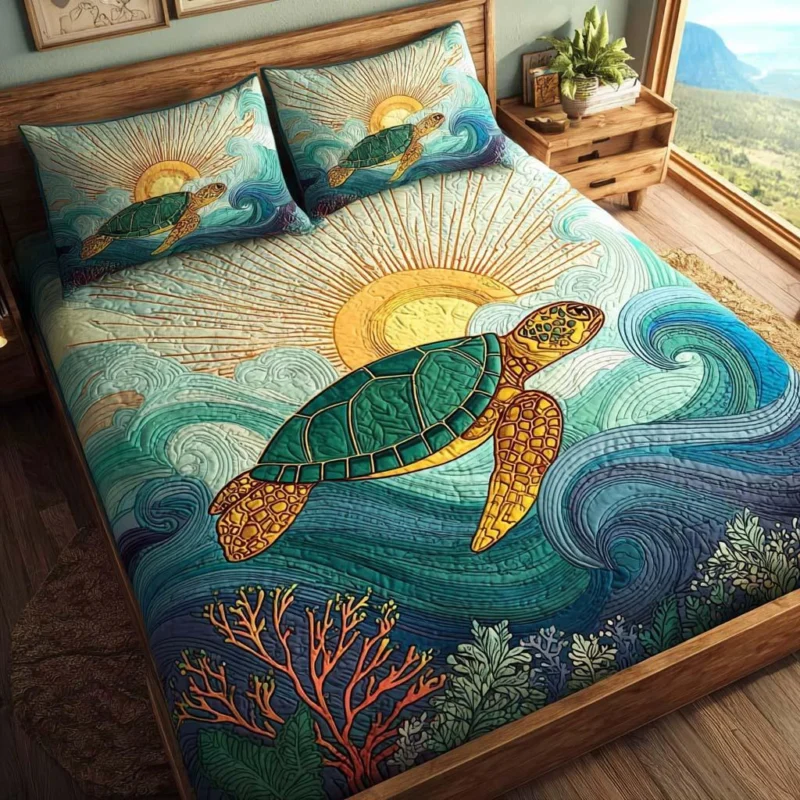 Turtle Coastal Dreams Bamboo Quilt Bedding Set