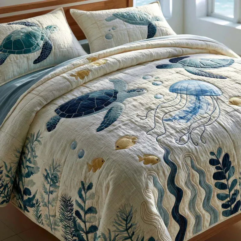 Turtle Coastal Wonder Bamboo Quilt Bedding Set