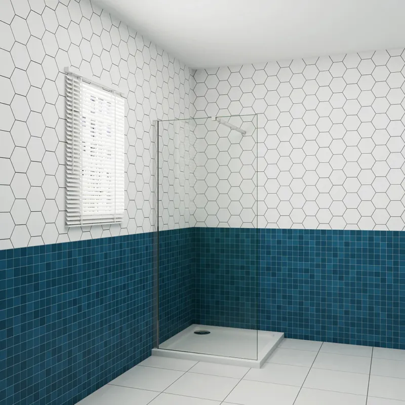 Walk-In Dusche freistehend 8mm NANO Glas 110x200 cm mit 73-120cm Stabilisationsstange