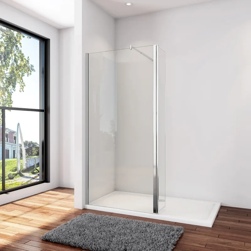 Duschabtrennung Duschwand 80+30 x H.200 cm 8mm NANO Glas Stabistange 70-120cm Aluminium Duschhaus