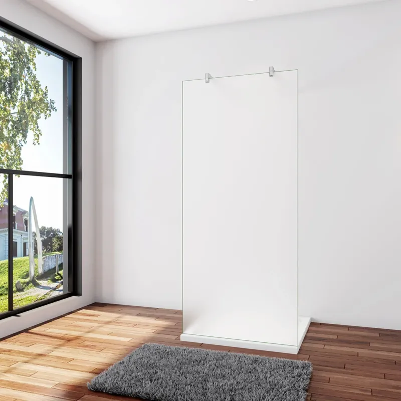 Walk In Dusche Duschwand 97.7 x H.200 cm 10mm Glas mit Glasschutzfolie Stabistange 140 cm