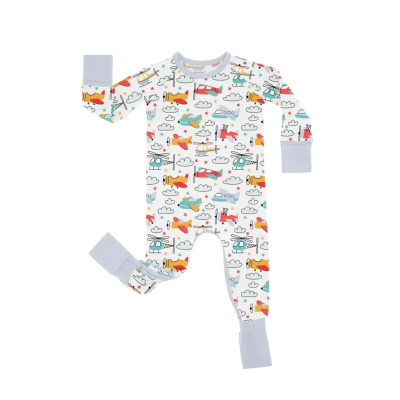 Airplanes And Helicopters Crescent Zippered Romper , Airplanes And Helicopters Crescent Zippered Romper - Newborn