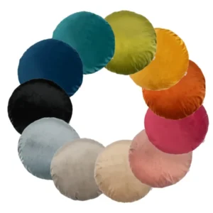 Kissenhülle rund ca. 50 cm Ø kuscheliger Samt aus der beties Samt&Sonders Serie. In den uni Farben mai-gruen, curry-senf-gelb, rost-orange, karmin-rot,altrosa, braun-beige, taupe, stein-grau, schwarz, admiral-blau und petrol.