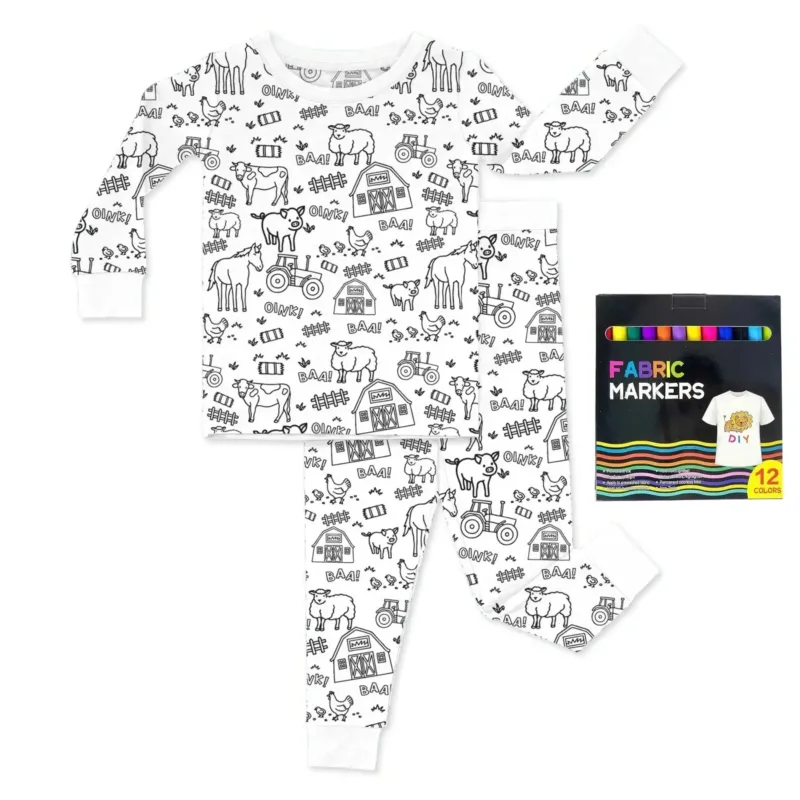Barnyard Bash Colorable Two Piece Pajama Set , Barnyard Bash Colorable Two Piece Pajama Set - 3T