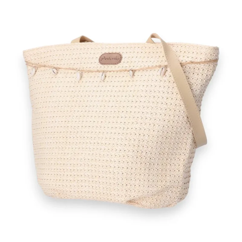 Damen Bast Tasche L » Umhängetasche ca. 40x32cm » sommerliche Tasche » Handtasche mit kleinen Muscheln