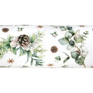 Weisse Nackenrollenhuelle ca. 15x40 cm – Winterdeko mit Tannenzapfen und Zweigen – 100% Baumwolle – aus der beties Kollektion, "Magie des Winters – Moggl"