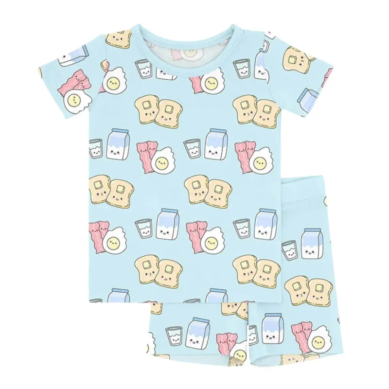 Blue Breakfast Buddies Two Piece Short Sleeve Shorts Pajama Set , Blue Breakfast Buddies Two Piece Short Sleeve Shorts Pajama Set - 12-18M