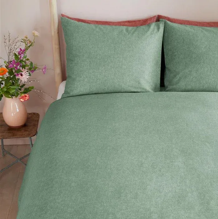 Bonheur Sage Flannel Duvet Cover Set – 100% cotton flannel