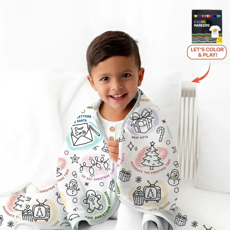 Christmas Activities Colorable Toddler Blanket , Christmas Activities Colorable Toddler Blanket - Default Title