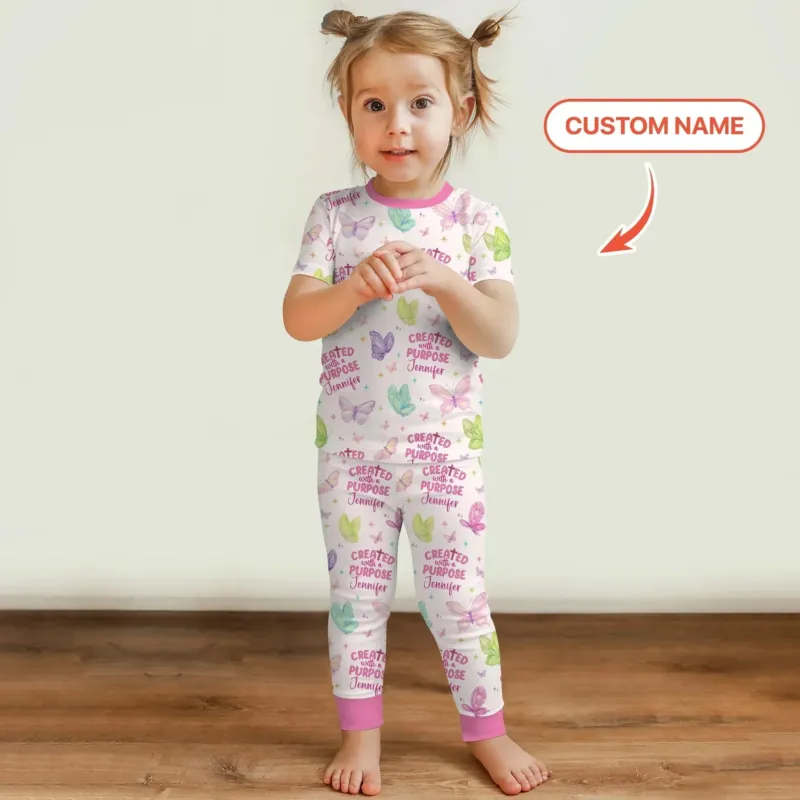 Created With A Purpose Custom Name Two Piece Short Sleeve Pajama Set , Created With A Purpose Custom Name Two Piece Short Sleeve Pajama Set - 12-18M