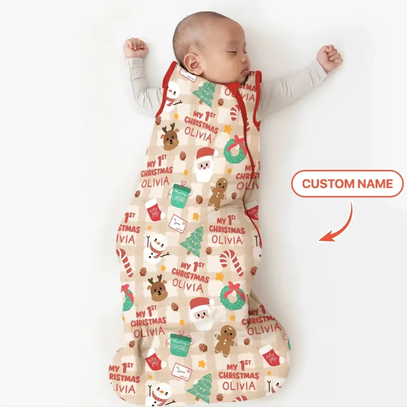 Custom Name My First Christmas Mocha Gingham Sleep Bag , Custom Name My First Christmas Mocha Gingham Sleep Bag - XS / 0.5 TOG