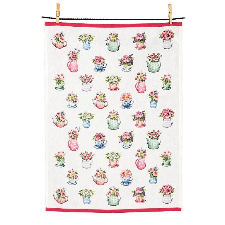 Flower Tea Cup Tea Towel 20x28"L Cotton