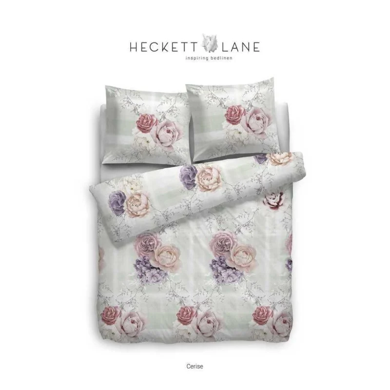HNL Baumwoll Bettwäsche Blumen Streifen Cerise Bunt 135x200 cm + 80x80 cm