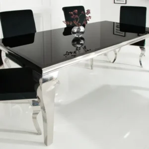 MODERN BAROCK Eleganter Design Esstisch 200cm schwarz Edelstahl Opalglas Tischplatte