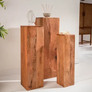 Design Deko Säule 3er Set MAKASSAR 80cm Mangoholz Handarbeit