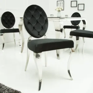 Eleganter Stuhl MODERN BAROCK Samt mit Knöpfen Edelstahlbeine