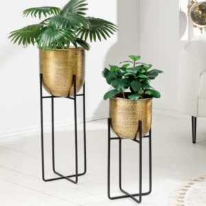 UNIT 2er Set Blumentopf 70/50cm gold schwarz Metall Hammerschlag Design