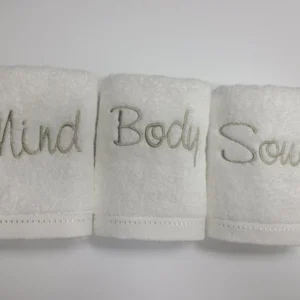 Mind Body Soul Embroidered Hand Towel Set of 3