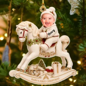 Sweet Christmas Rocking Horse Personalized 1-Side Photo Acrylic Ornament