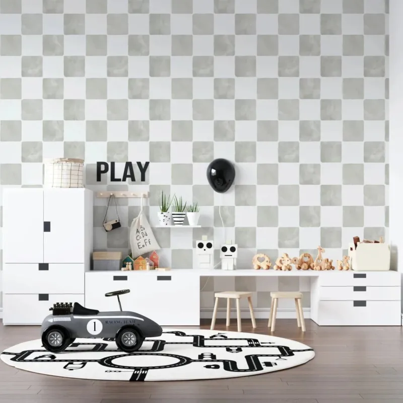 MUNKS & ME - Papier Peint Chambre Enfant à Motif Répété - À Carreaux Billys | Sage