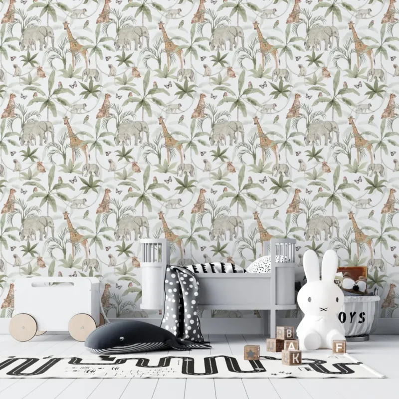 MUNKS & ME - Papier Peint Chambre Enfant à Motif Répété - Safari Africain