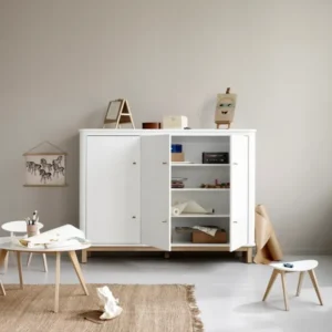 OLIVER FURNITURE - Armoire Multi - Rangement 3 Portes, Blanc/Chêne