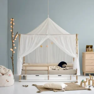 OLIVER FURNITURE - Lit à Baldaquin Camp, Blanc/Chêne 90 x 180 cm