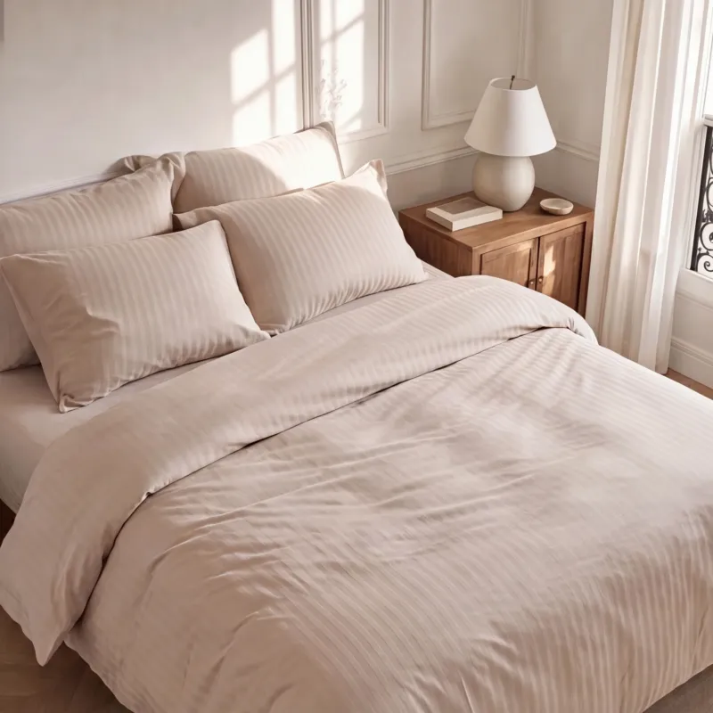 Housse de couette en satin de coton rayures satinées douce et élégante