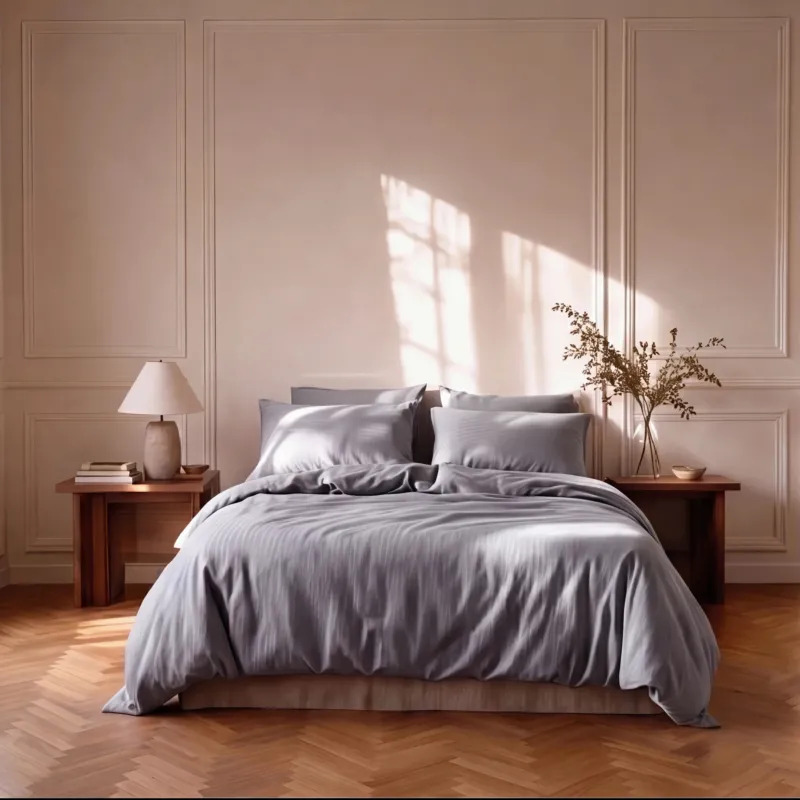 Parure de lit satin premium rayures élégantes en satin de coton doux et soyeux