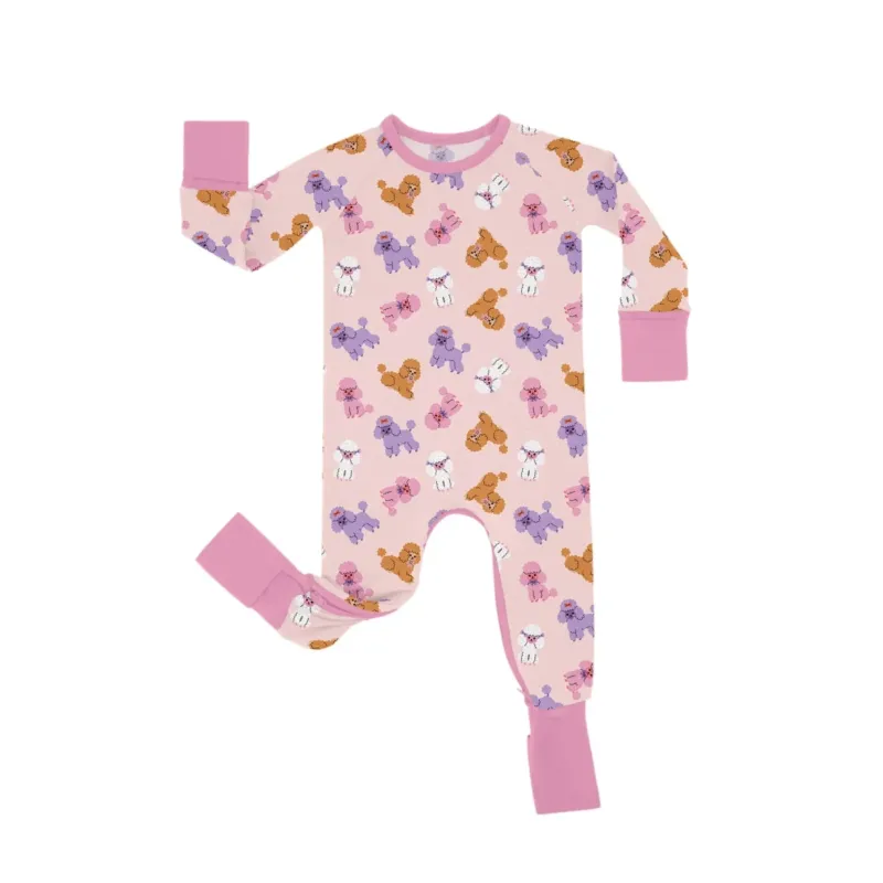 Pink Poodles Crescent Zippered Romper , Pink Poodles Crescent Zippered Romper - Newborn