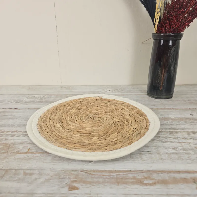 Placemat Platzset 29cm Untersetzer Rund Bohemian Weiß Beige Deko