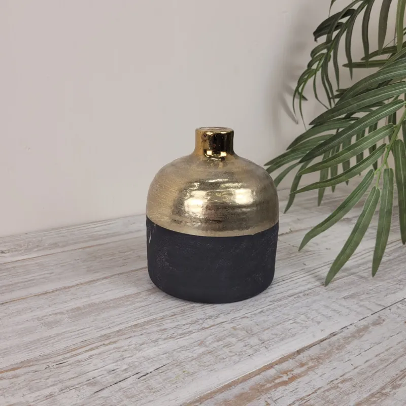 Countryfield Terri Design Vase Keramik Gold Schwarz Struktur Modern Neu