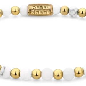 Perlenarmband mit weißen Howlith-Steinen und goldfarbenen Kugeln
