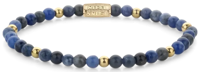Armband mit blauen Sodalith-Perlen und goldfarbenen Elementen, Edelstahlverschluss