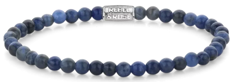 Armband aus blauen Sodalitedelsteinen (4 mm) mit silberfarbenem Verschluss