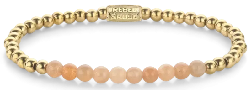 Armband mit rosafarbenen Perlen und goldfarbenen Edelstahlperlen, Federverschluss