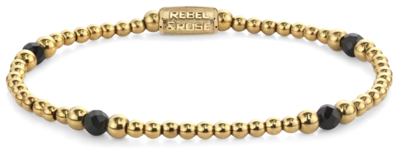 Armband mit schwarzen facettierten Spinel-Perlen und goldfarbenen Edelstahlperlen