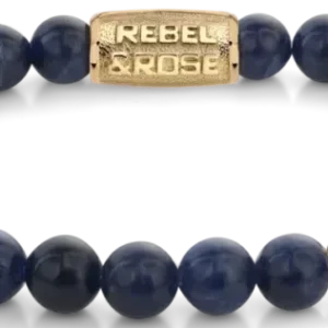 Blaues Sodalith-Armband mit goldplattierten Edelstahlteilen und rundem Verschluss