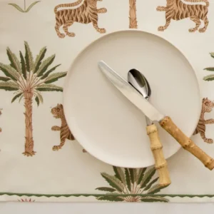 Matouk Tiger Palm Table Linens Runner with Sateen Detail